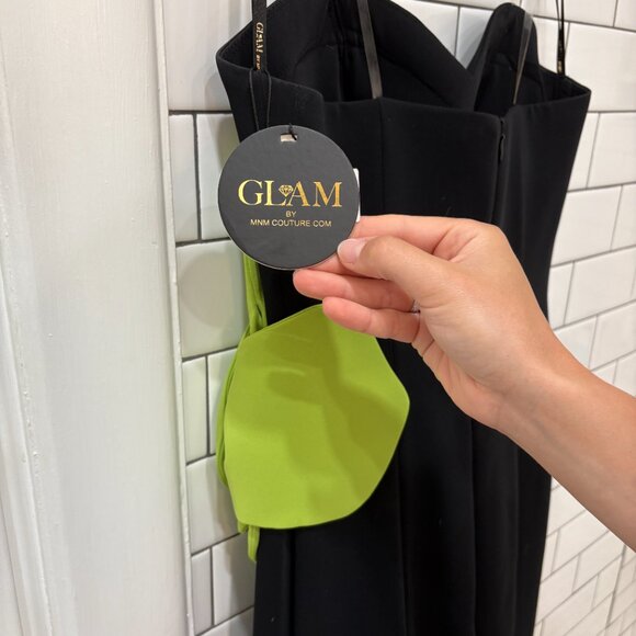 MNM Couture Strapless Mermaid Gown in Black with Green Flower - Picture 5 of 6